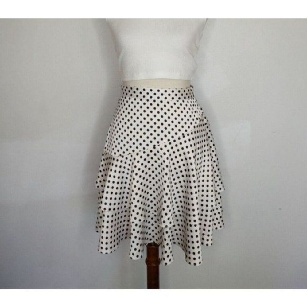 ALEXA CHUNG Polka Dot Tiered Ruffled Skirt 4 TAerial Ivory Navy $272 - Picture 9 of 15